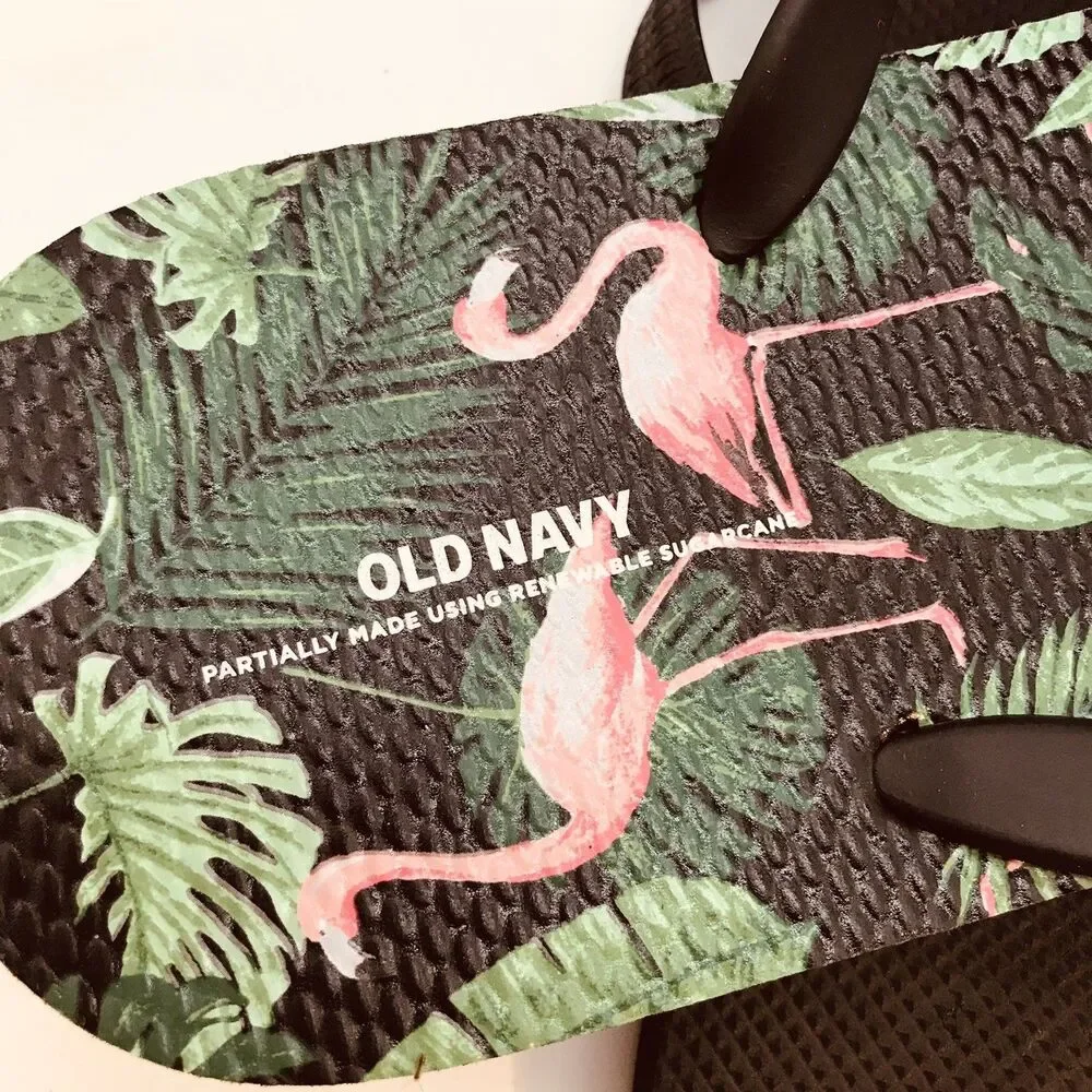 Old Navy Black Flamingo Flip Flop Sandal Men's 12 - 13 Summer Beach Cruise Thong